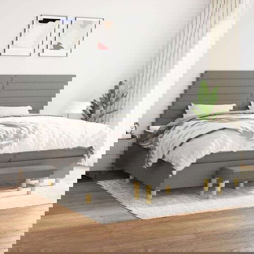  Krevet s oprugama i madracem tamnosivi 200 x 200 cm od tkanine Slike