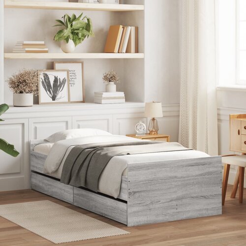  The Living Store Posteljni okvir s predali siva sonoma 90x190 cm - Posteljni Okvir, (21501527) Slike