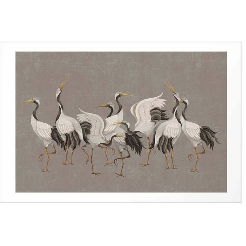  Plakat - Crane Dance - light bird silhouettes on a warm-gray textured background 60x40 Bez okvira s margom Slike