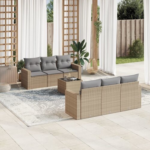 vidaXL 7-dijelni set vrtnih sofa od poliratana s jastucima bež Cijene