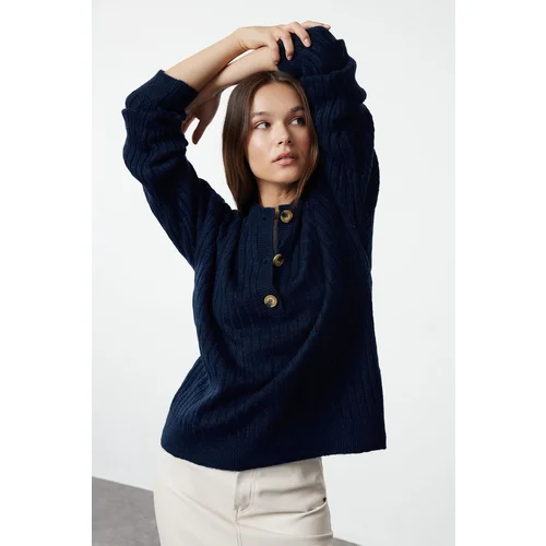 Trendyol Navy Blue Soft Textured Basic Knitwear Sweater