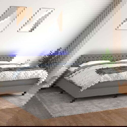  Box spring postelja z vzmetnico LED temno siva 160x200 cm blago, (20789416) Slike