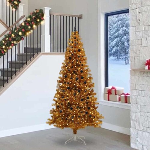 vidaXL Božično drevo med 300 LED z stojalom Zlata 240 cm PET Cene