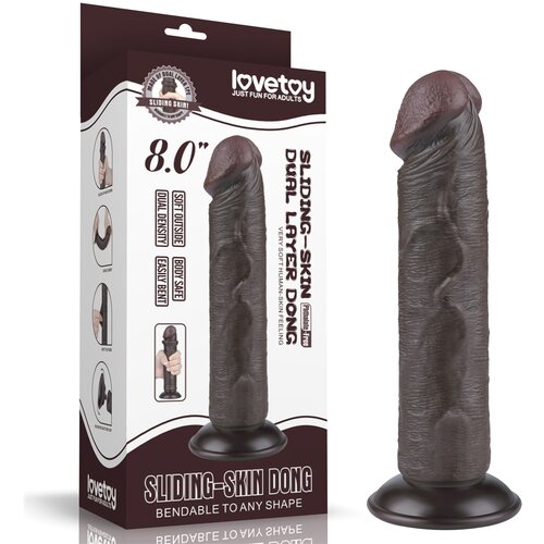Lovetoy Sliding Skin Dual Layer Dong 8" Black Cene