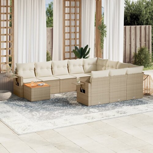 vidaXL 11-dijelni set vrtnih sofa od poliratana s jastucima bež Cijene