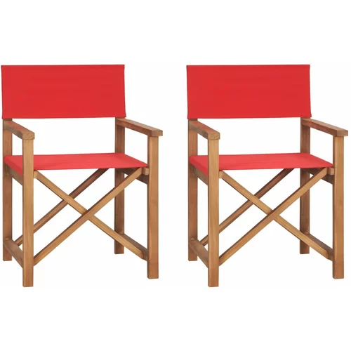  Sklopive redateljske stolice 2 kom crvene od masivne tikovine