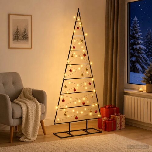  Metalna božićna jelka KUOPIO 125 cm Topla bijela - 125 cm Crna s LED svjetlima Slike