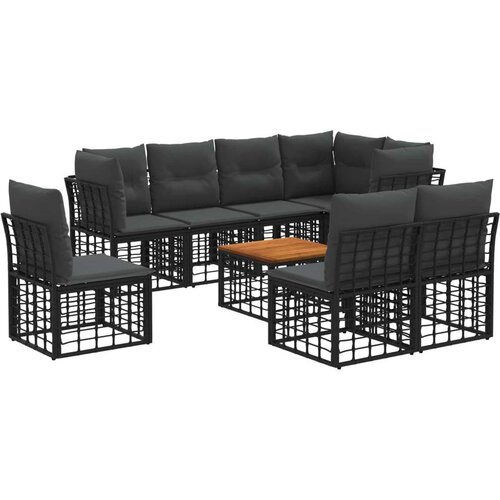  Set vanjskih sofa 9 pcs Crna i tamno siva Poliester - Crna sa stolom Cijene