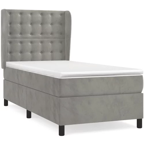 vidaXL Box spring postelja z vzmetnico svetlo siva 90x200 cm žamet, (20790274)