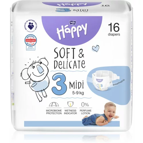 Bella Baby Happy Soft&Delicate Size 3 MIdi plenice za enkratno uporabo 5-9 kg 16 kos
