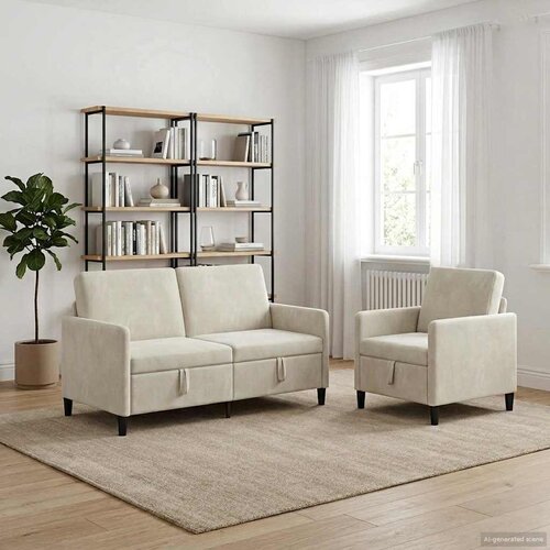  Set sofe s pohranom 2 kom. Krem Poliester 152 x 78 x 87 cm Slike