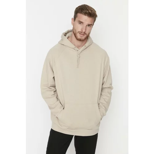 Trendyol Beige Men's Basic Oversize Fit Hooded Raglan Sleeve Sweatshirt