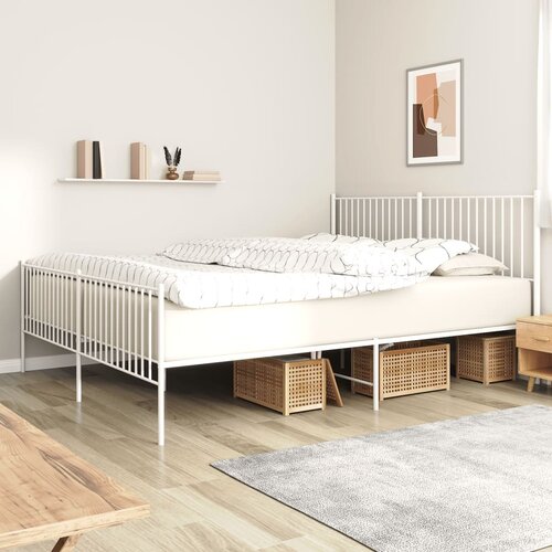 The Living Store Kovinski posteljni okvir z vzglavjem in vznožjem bel 200x200 cm - Posteljni Okvir, (21523939) Slike