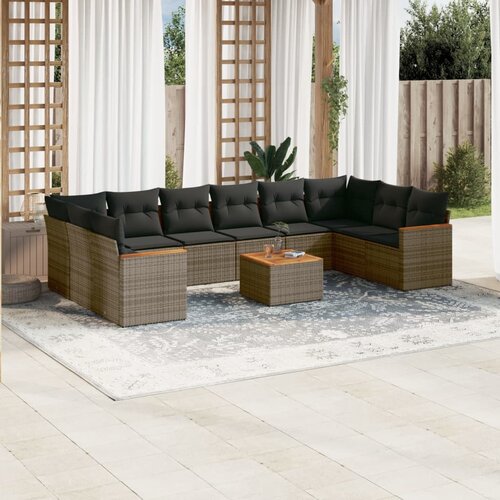 vidaXL 11-dijelni set vrtnih sofa od poliratana s jastucima sivi Cijene