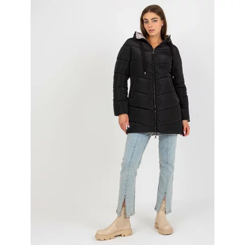 Fashion Hunters Black and beige reversible winter jacket with a hood