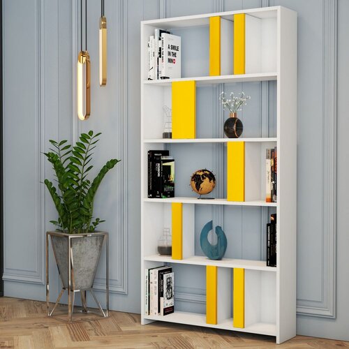 Woody Fashion polica za knjige lima white yellow Slike
