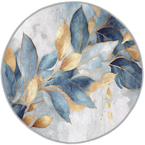 Mila Home Plavi/u zlatnoj boji perivi okrugao tepih &amp;oslash; 120 cm Golden Leaves &amp;ndash; Slike