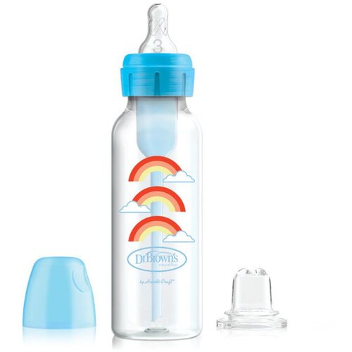 Dr.browns Bočica uskog grla 250 ml &amp;ndash; početni set od bočice do sippy ča&amp;scaron;e, plavi dugin motiv + L3 duda Slike