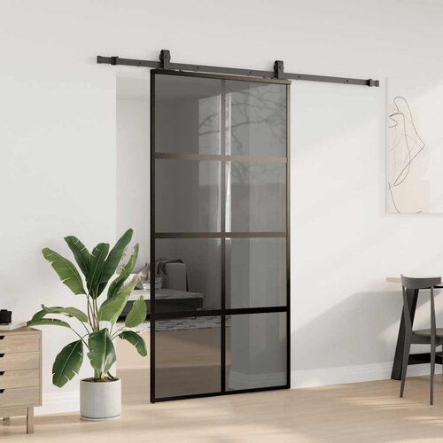  Klizna vrata s priborom crna 102,5 x 205 cm kaljeno staklo Slike