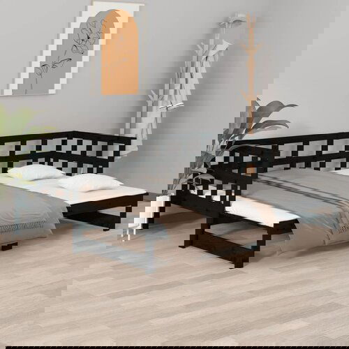 VidaXL Dnevni ležaj na izvlačenje crni od borovine 2 x (80 x 200) cm Slike