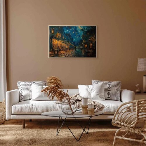  Slika - Paris street &amp;ndash; a painting inspired by Vincent van Gogh\&amp;#039;s style 90x60 U prirodnom drvenom okviru Slike