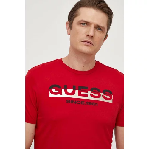 Guess Bombažna kratka majica moški, rdeča barva