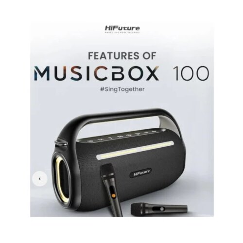 HiFuture Zvučnici MusicBox 100 70W bluetooth + 2 mikrofona, crni Cene