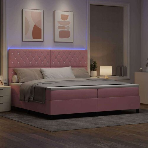  LED Box Spring Krevet s madracem Ružičasta 200 x 200 cm tkanina Slike