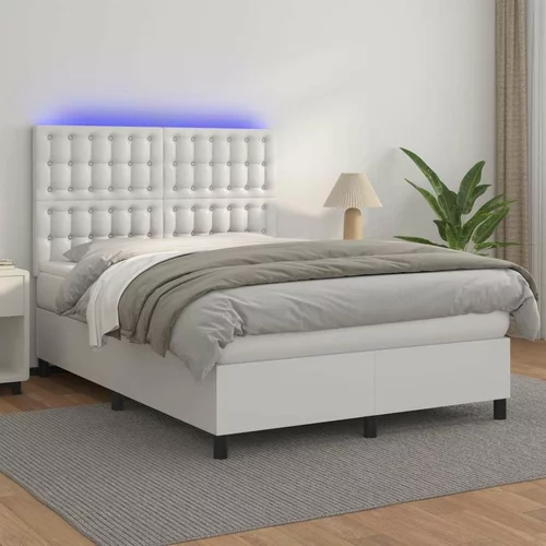  Box spring postelja z vzmetnico LED bela 140x190cm umetno usnje, (20901501)