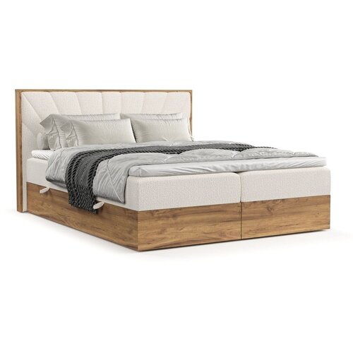 Maison de R&amp;ecirc;ve Kremno bela/v naravni barvi boxspring postelja s prostorom za shranjevanje 140x200 cm Asahi &amp;ndash; Slike