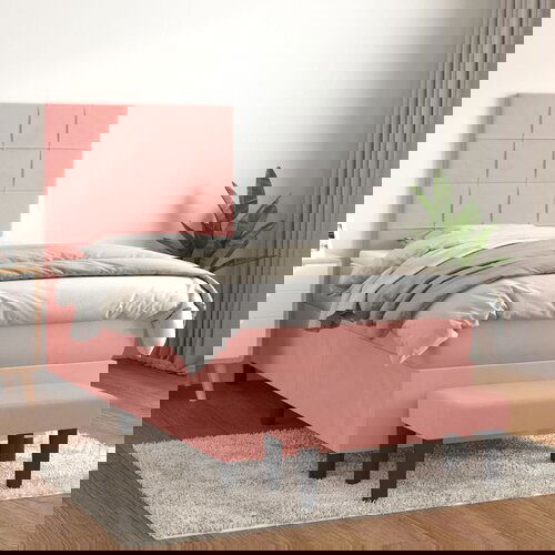  The Living Store Box spring postelja z vzmetnico roza 80x200 cm žamet - Box Spring Postelja, (21448819) Slike