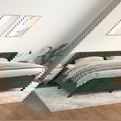  The Living Store Box spring postelja z vzmetnico temno zelena 180x200 cm žamet - Box Spring Postelja, (21516992) Cene