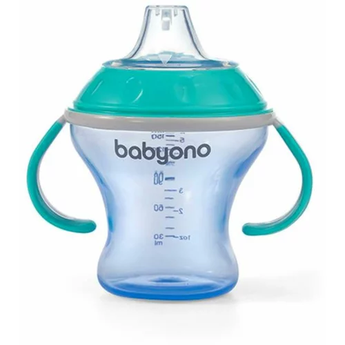 BabyOno Take Care Non-spill Cup with Soft Spout otroški lonček z ročaji Turquoise 3 m+ 180 ml