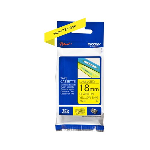 Brother Standardna laminirana traka TZe 18 mm, Črna na rumeni Slike
