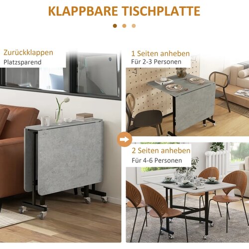 Blagovaonski stol za 4-6 osoba sklopivi stol s kotačima čelični okvir 52 5-120 x 80 x 73 cm siva Slike