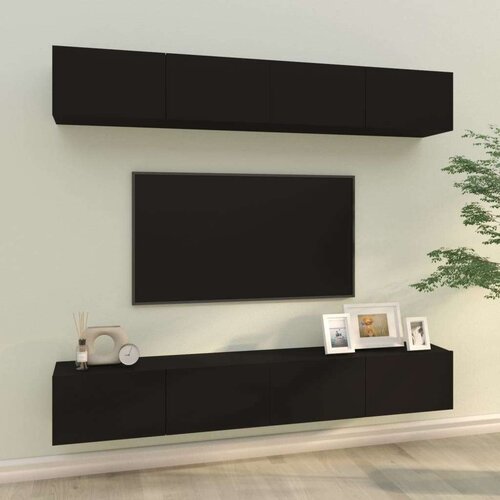  Zidni TV ormarići 4 kom crni 100 x 30 x 30 cm Slike