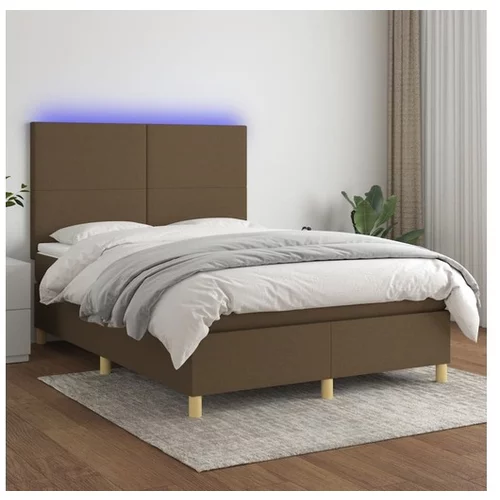  Box spring postelja z vzmetnico LED temno rjava 140x190cm blago