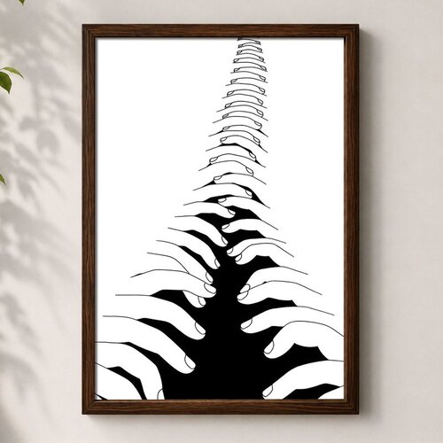 Wallxpert uramljena mdf slika 3752KACT-019, niz ruku koje razdvajaju crni procep, crno-beli crtež, 37 x 52 cm Cene