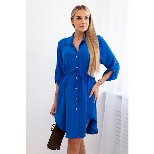 Kesi Dress with buttons and ties at the waist - cornflower blue Cene