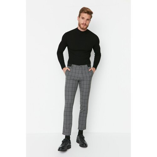 Trendyol Anthracite Men's Slim Fit Chino Pocket Plaid Trousers Slike