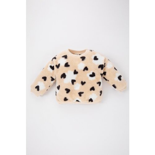 Defacto Baby Girl Regular Fit Crew Neck Heart Patterned Welsoft Plush Sweatshirt Slike