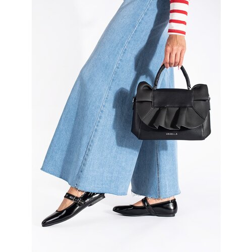 Shelvt Black women&amp;#039;s handbag with a decorative frill Slike
