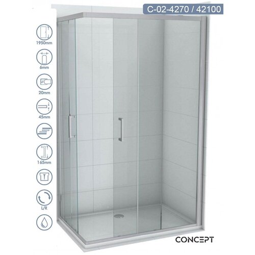 Copen Tuš kabina C-02-4270/42100 Atlas Element srebrni ram 70x100x195cm providno staklo 6mm Cene