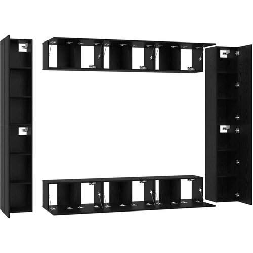  Set TV komoda Zidne 10 pcs Crni hrast Konstruirano drvo Slike