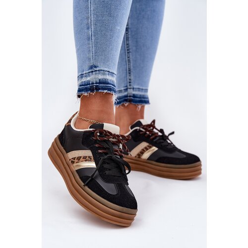 Boto Womens Platform Sneakers With Double Lacing Panther Black Niteria Cene