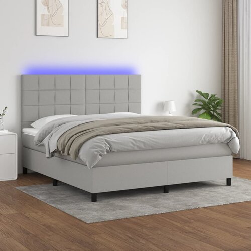 VidaXL Krevet box spring s madracem LED svjetlosivi 160x200 cm tkanina Slike