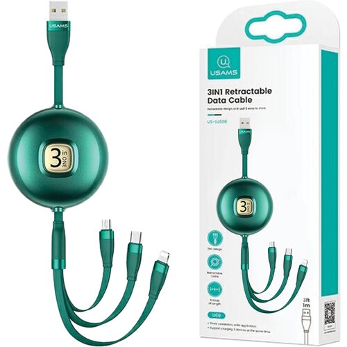 Usams 3V1 1M KABEL ZA LIGHTNING MICROUSB USB-C ZELEN ZA TELEFON, (21980411) Cene