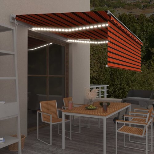 VidaXL Automatska tenda s roletom i senzorom LED 4x3m narančasto-smeđa Slike