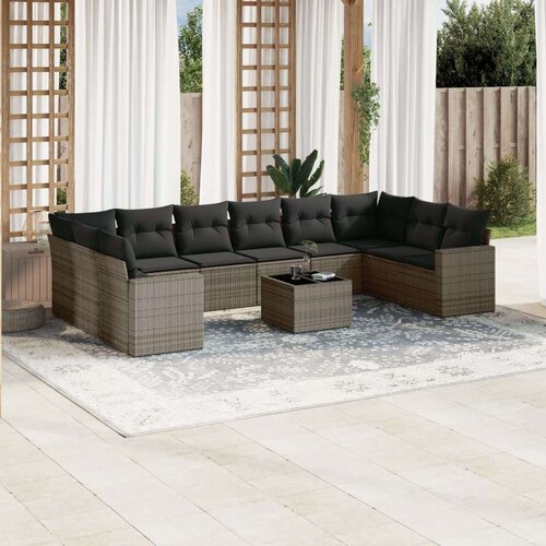 vidaXL 11-dijelni set vrtnih sofa od poliratana s jastucima sivi Cijene