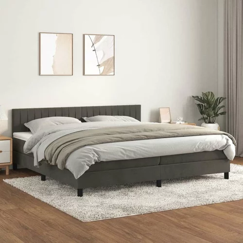  Box spring postelja z vzmetnico temno siva 200x200 cm žamet, (20727157)